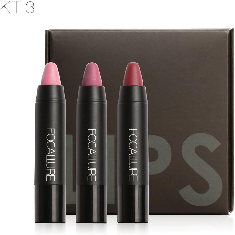Deep lovly 3 Matte Lipstick Pen Set, Focallure Long-Lasting Makeup Red Velvet Matte Color Pencil Waterproof Lipstick Crayon Lip Liner Beauty Makeup Set