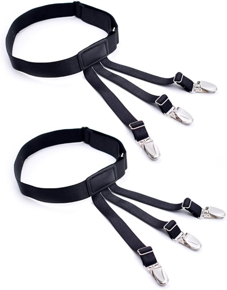 Mens Shirt Stays Adjustable Three Buckles Non-Slip Shirt Holders Black