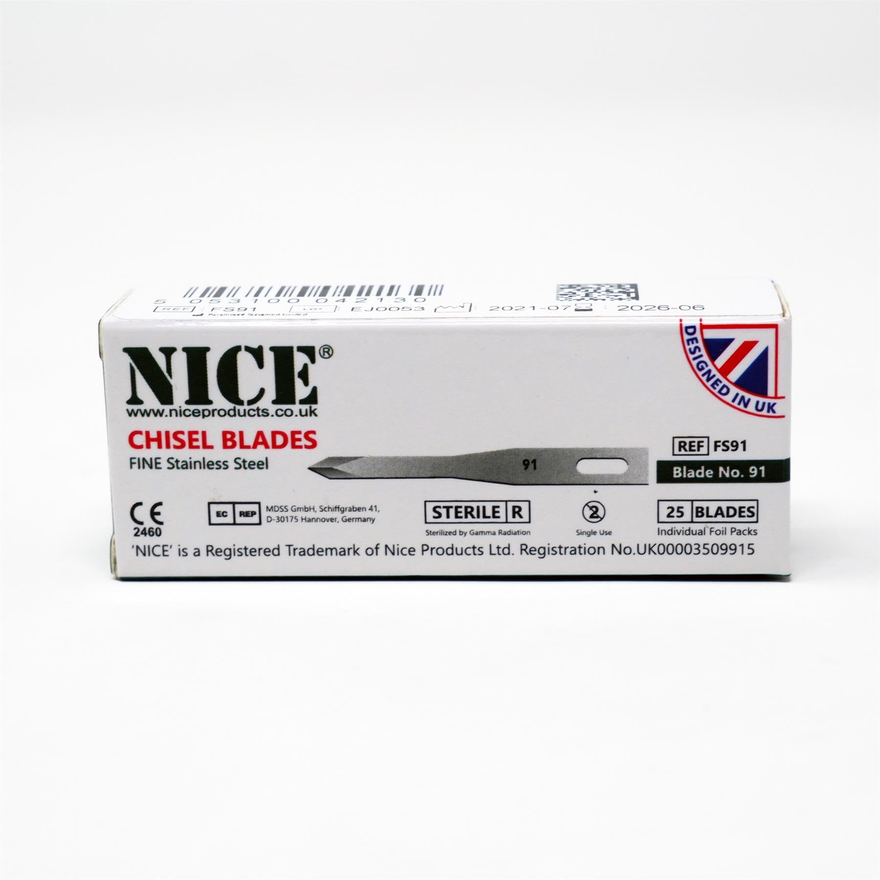 25 x NICE FINE 91 Sterile Stainless Steel Chisel Blades with Four Sided Spear Point Tip for Hair Transplant Surgery FS91