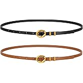 WERFORU 2 Pack Women Skinny Belts for Jeans Dress Thin Belts for Women with Gold Buckle 0.39" Width