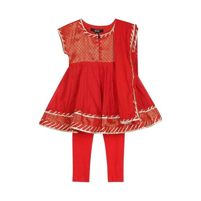 Girl's Synthetic Straight Salwar Suit (206055267_Red_24-36_M)