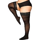 DORALLURE Plus Size Thigh High Stockings Silicone Lace Top Stay Up Silky Pantyhose for Women Hold Up Nylon
