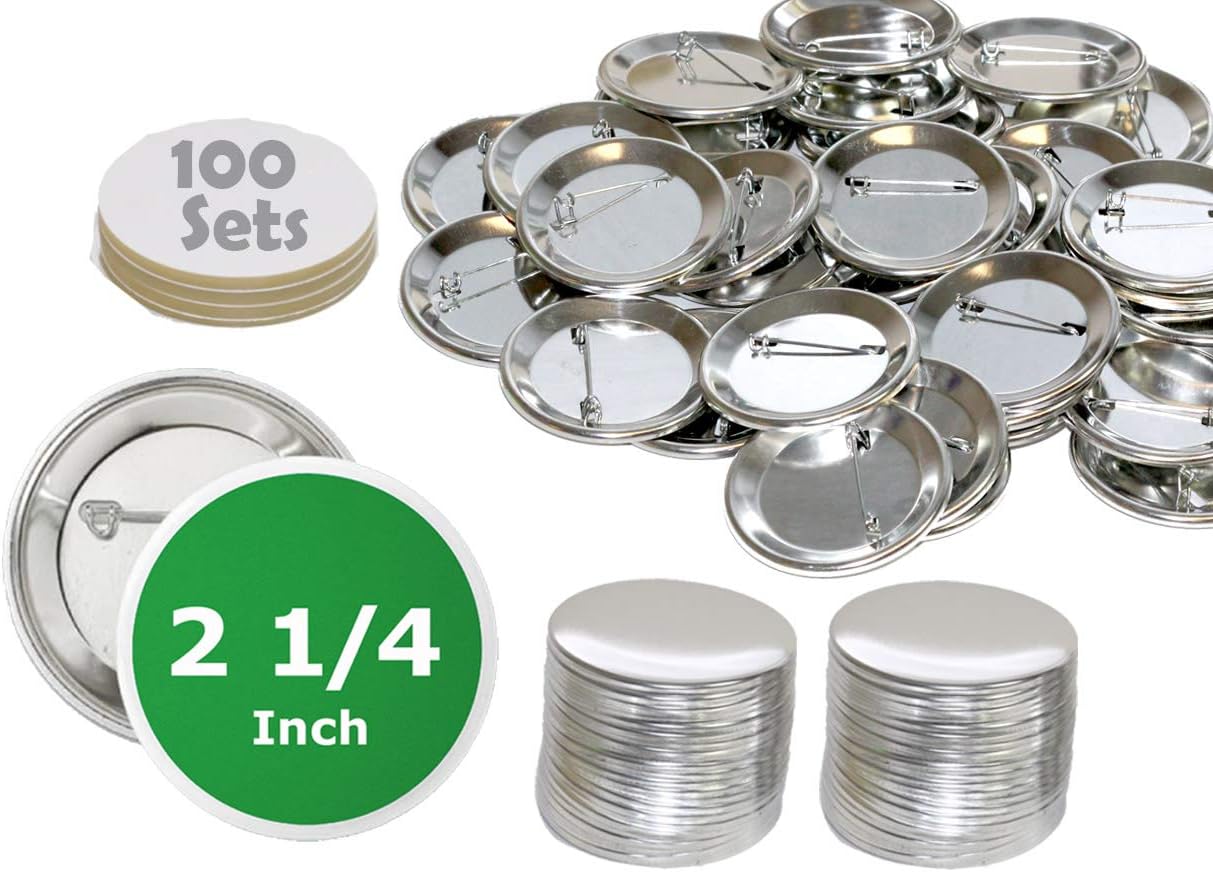 100 Pk 2.25 inch Diameter Pin Buttons Sets for Badge