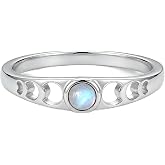 AMWUCT Small Labradorite Stone Moon Phase Ring Rainbow Moonstone Moon Jewelry Gifts for Women