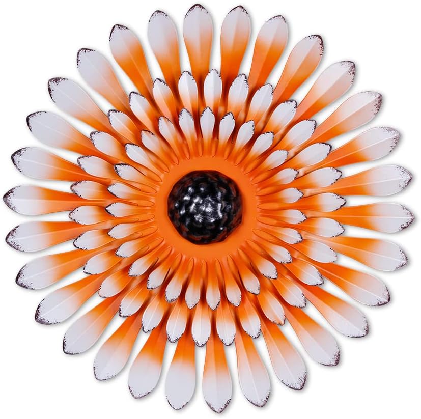 Plaques & Wall Art - SAC SMARTEN ARTS Metal Flower Wall Decor | Orange Outdoor Metal Flower Wall Art for Home/Garden/Office | Outdoor Spring Decoration | 3D Floral Fence Garden Decor Indoor Living Room Wall Decoration