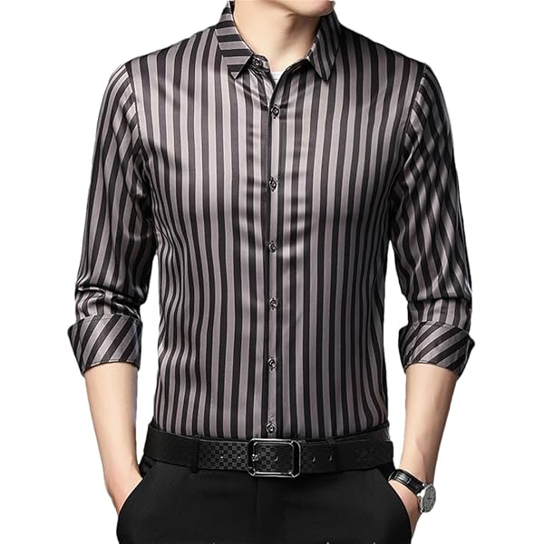 Men's Shirt Fashion Print Spring Autumn Long Sleeve Korean Slim Fit Men  Clothes Gray M at Amazon Men's Clothing store