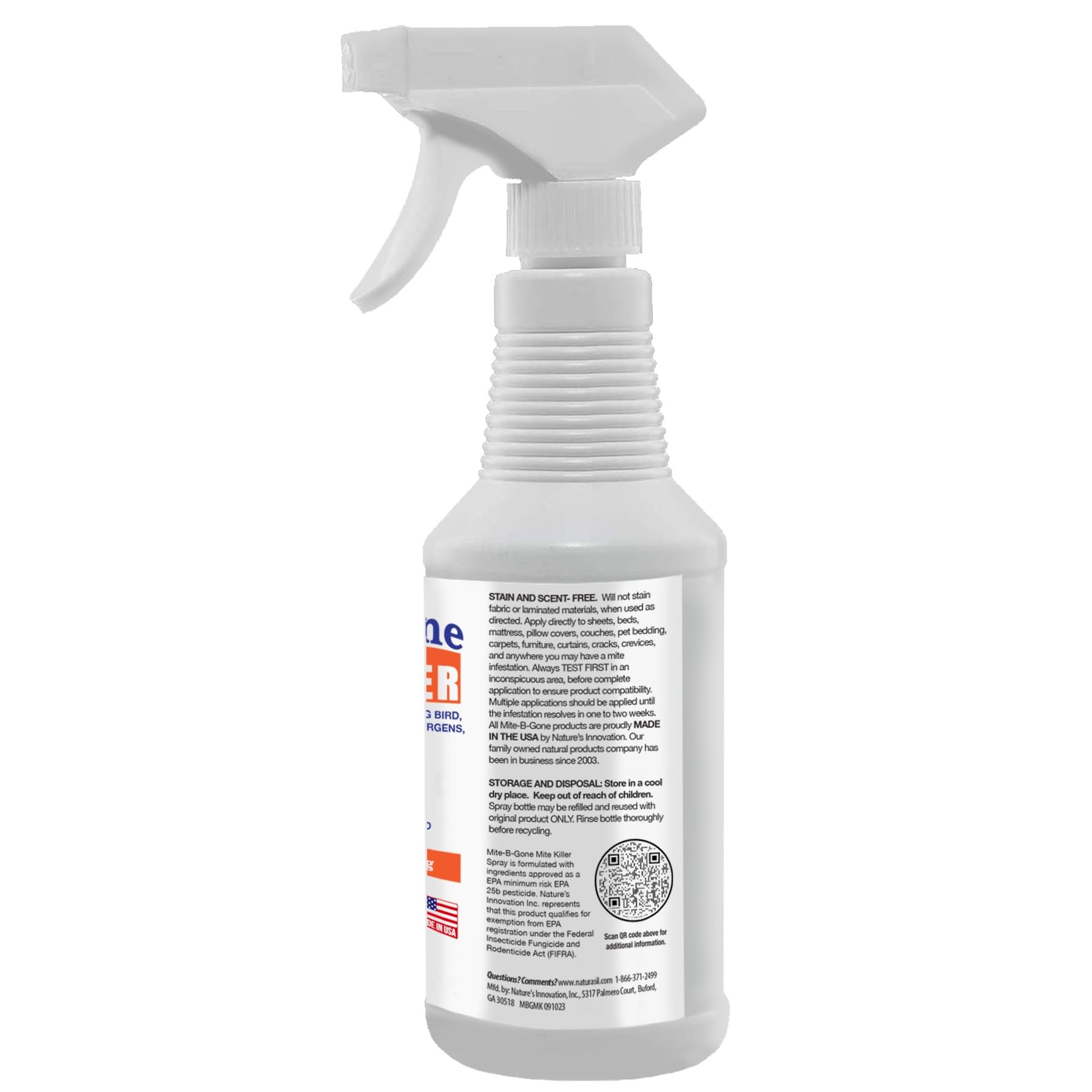 Mite Killer Spray by Mite-B-Gone Treatment — Kills Human Mites, Dust, Spider, Rat, Carpet & Bird Mites in Homes, Furniture, Bedding, Auto & On Animals | Non-Toxic | Kid & Pet Safe | 32oz Spray