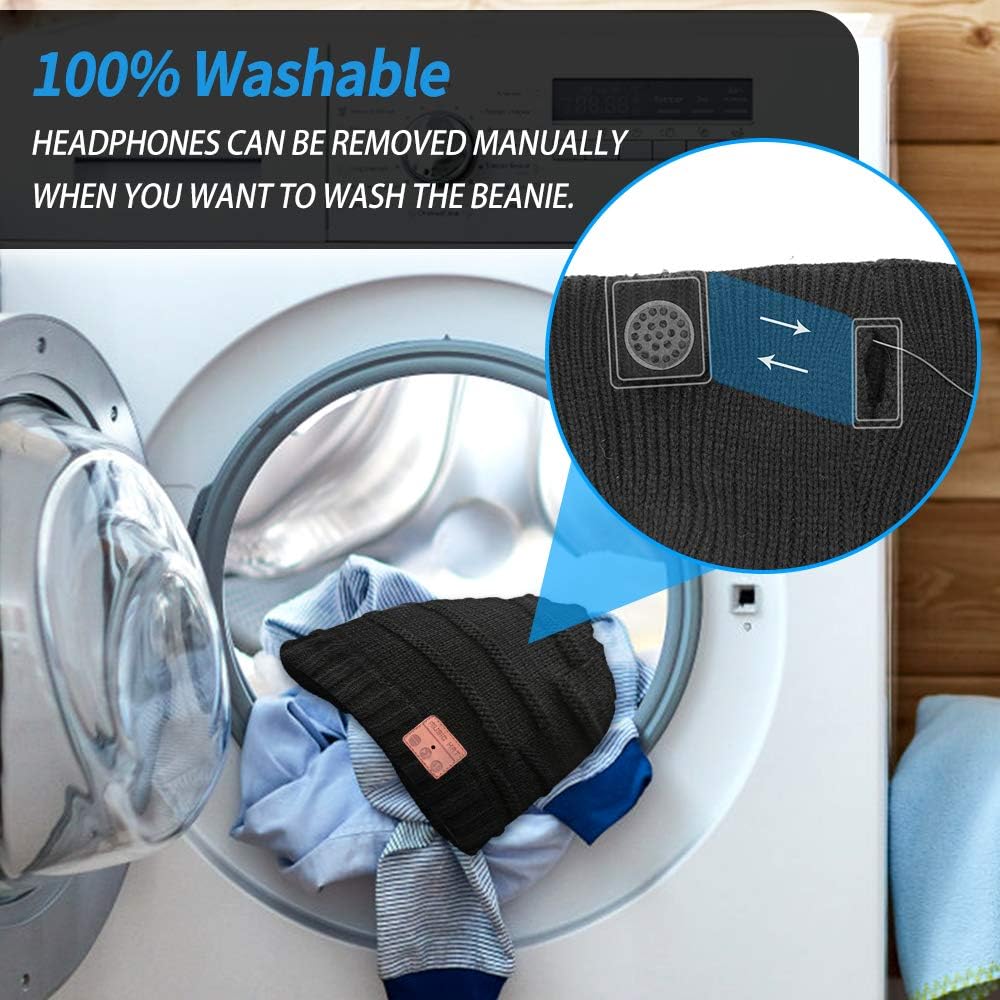 Bluetooth Beanie for Men Wireless Beanie Hat Knit Winter Hat Beanie for Men Women, Upgrade V5.0 Music Hat Black Beanie Bluetooth Hat, Unique Christmas Tech Gifts for Men Women Boys Girls Dad Kids: Clothing