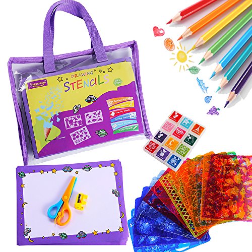Drawing Stencils Art Set for Kids, Momoda Reusable Plastic Stencils for Creativity Kit & Travel Activity, Educational Toy for Boys and Girls, Ideal for Children Learning Numbers, Letters, Animal,