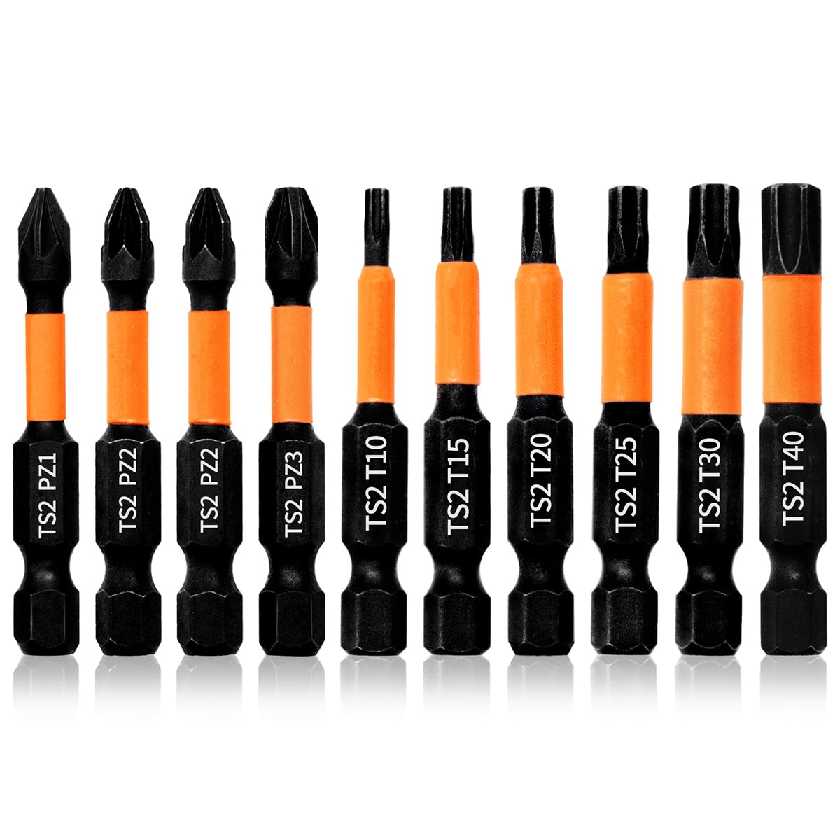 Hilpaty Pozidriv and Torx Screwdriver Bit Set 10Pcs 50mm Length Magnetic Impact Driver Bits PZ1 PZ2*2 PZ3 T10 T15 T20 T25 T30 T40, 1/4" Hex Shank