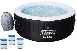 Coleman SaluSpa AirJet 4 Person Round Inflatable Hot Tub Outdoor Spa with 120 Soothing AirJets, Cover, and Type VI Filter Cartridge (12 Pack), Black