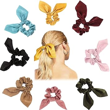 Amazon Com 8 Pack Hair Elastics Bow Scrunchies Satin Silk Hair