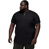 STRONGSIZE Men's Big & Tall Henley T-Shirt – Premium Stretch Cotton Shirt with Metal Snap Buttons