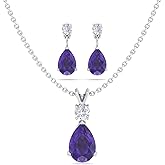 Sterling Silver Pear-Shaped Gemstone Jewelry Set for Women – 7x5mm Necklace with 3mm Natural White Topaz Accents & Matching Drop Earrings – Hypoallergenic & Tarnish-Resistant – Elegant Gift for Valentine’s Day – by SILVER SMILE
