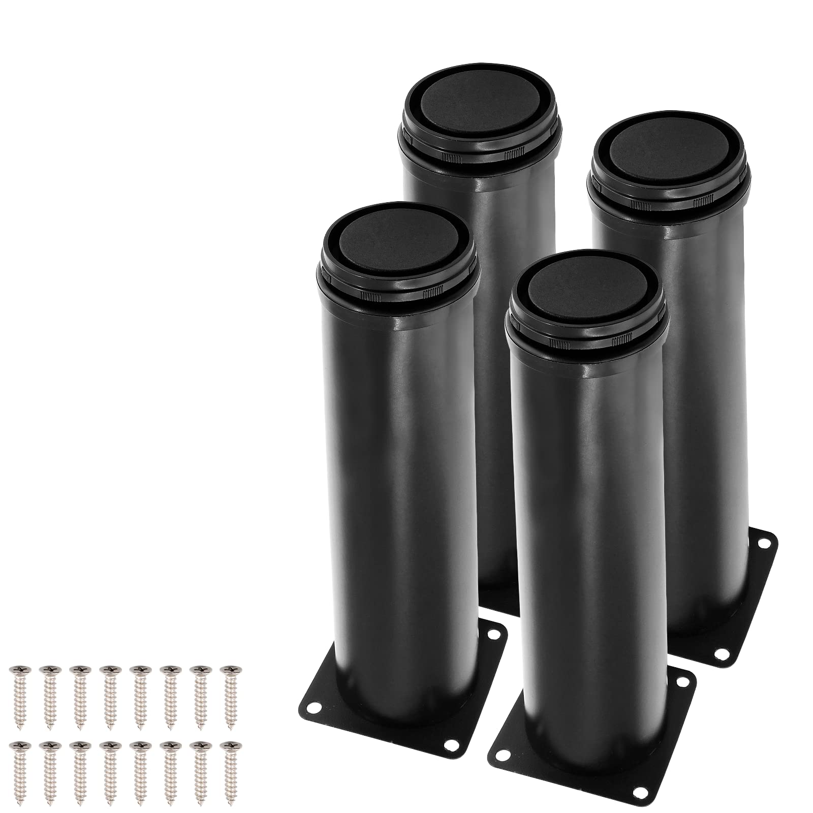 Cjueiom 4Pcs Stainless Steel Adjustable Square Round Furniture Legs, 150mm Height Black Bed Legs Kitchen Cabinet Feet for Cupboards, Sofas, Coffee Tables, Worktops, Wardrobes, Black