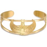VASSAGO Egyptian Goddess Bracelet for Women Men Winged Goddess Isis Cuff Bangle Bracelet Stainless Steel Ancient Egypt Symbol Amulet Protection Mythology Jewelry Gifts