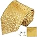 Paul Malone Necktie, Pocket Square and Cufflinks 100% Silk Gold,One Size
