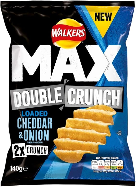Walkers Max Double Crunch Loaded Cheddar and Onion Crisps, 140 g