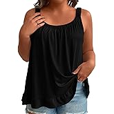 Eytino Women's Plus Size Tank Tops Summer Casual Scoop Neck Pleated Front Loose Flowy Sleeveless Cami Shirts(1X-5X)