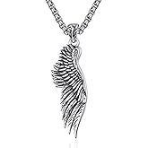 ADMETUS Angel Wing Necklaces 925 Sterling Silver Guardian Angel Single Wing Pendant Jewelry for Men with 22"+2" Rolo Chain
