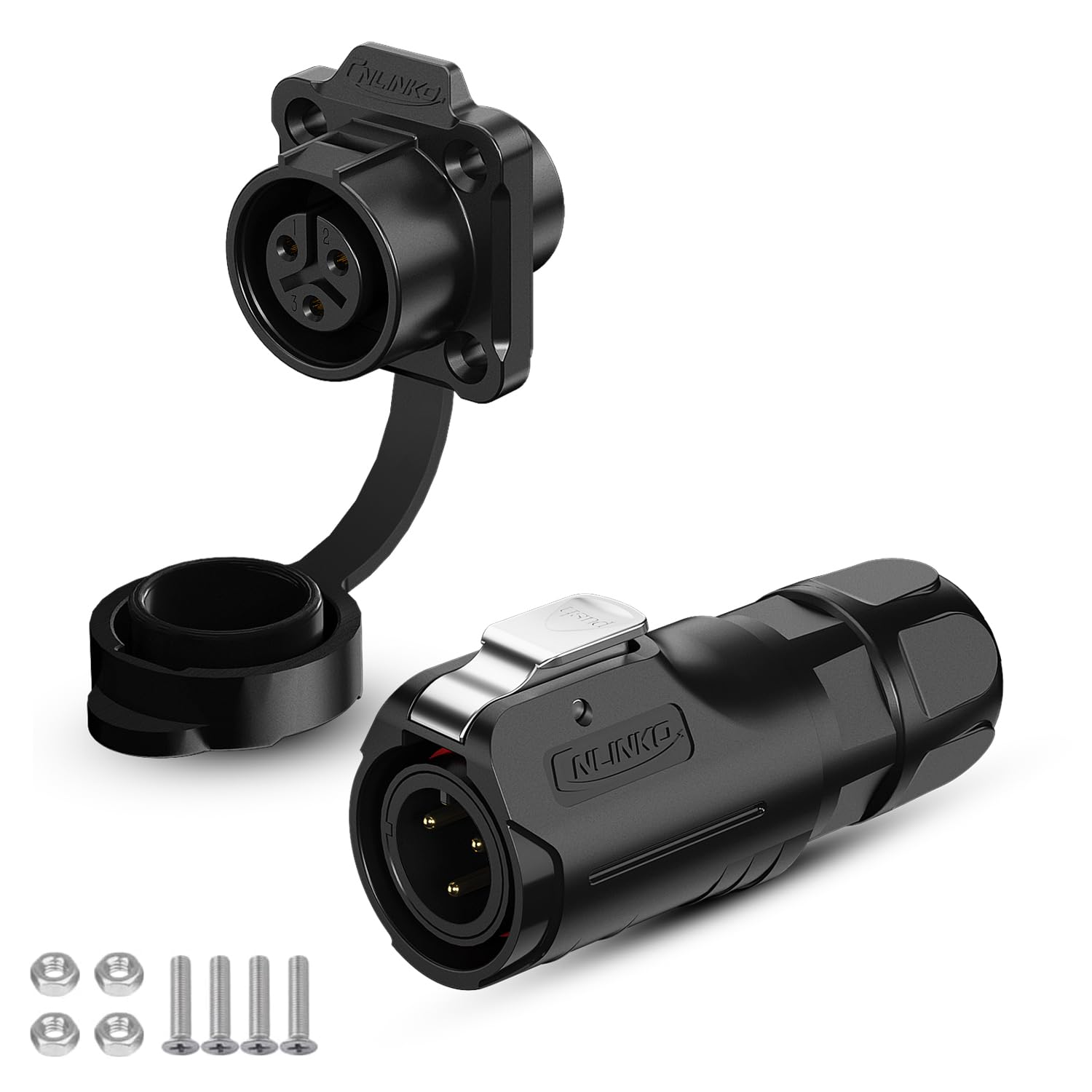 CNLINKO LP-12 Industrial Waterproof Connector IP68 Circular Connector Quick Plugging Aviation Connector PBT Plastic Shell Connector Fast Release Connector M12 2-8 Pin Flange Socket (3 Pin)