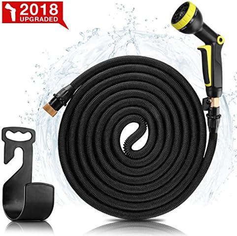 Garden Hose 50ft- Upgraded Expanding Water Hose Expandable Garden hose with 9 Spray Pattern Nozzle, Triple Latex Core, 3/4 Solid Brass Fittings- Flexible Hose with Portable Bags &amp; Hanger-No-Kink