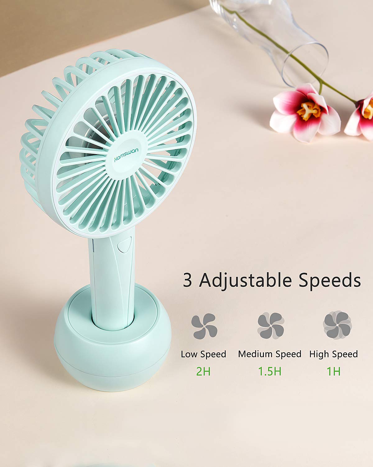 HAMSWAN AG20 Mini USB Desk Handheld Fan Rechargeable Fish Tail Portable Fan (White)