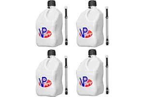 VP Racing 3522-CA, 5.5-Gallon Square Motorsport Jug White (4 Pack) w/ 14" Deluxe Hose (4 Pack) Close-Trimmed Cap and Neck for Tight Seal