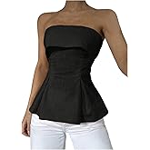 WDIRARA Women's Strapless Sleeveless Ruffle Tube Tops Folded Summer Going Out Bandeau Tops
