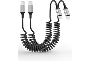 Coiled USB C to USB C Cable 2Pack, 3ft Coiled USBC Cable for Car, Type C Fast Charging Cord for iPhone 17/16/15, Samsung S25/