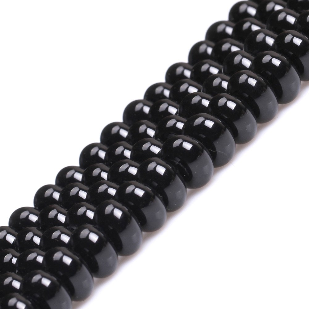 Sweet & Happy Girl's Store 6X10mm Rondell Gemstone Black Agate Beads Strand 15 Inch Jewellery Making Beads