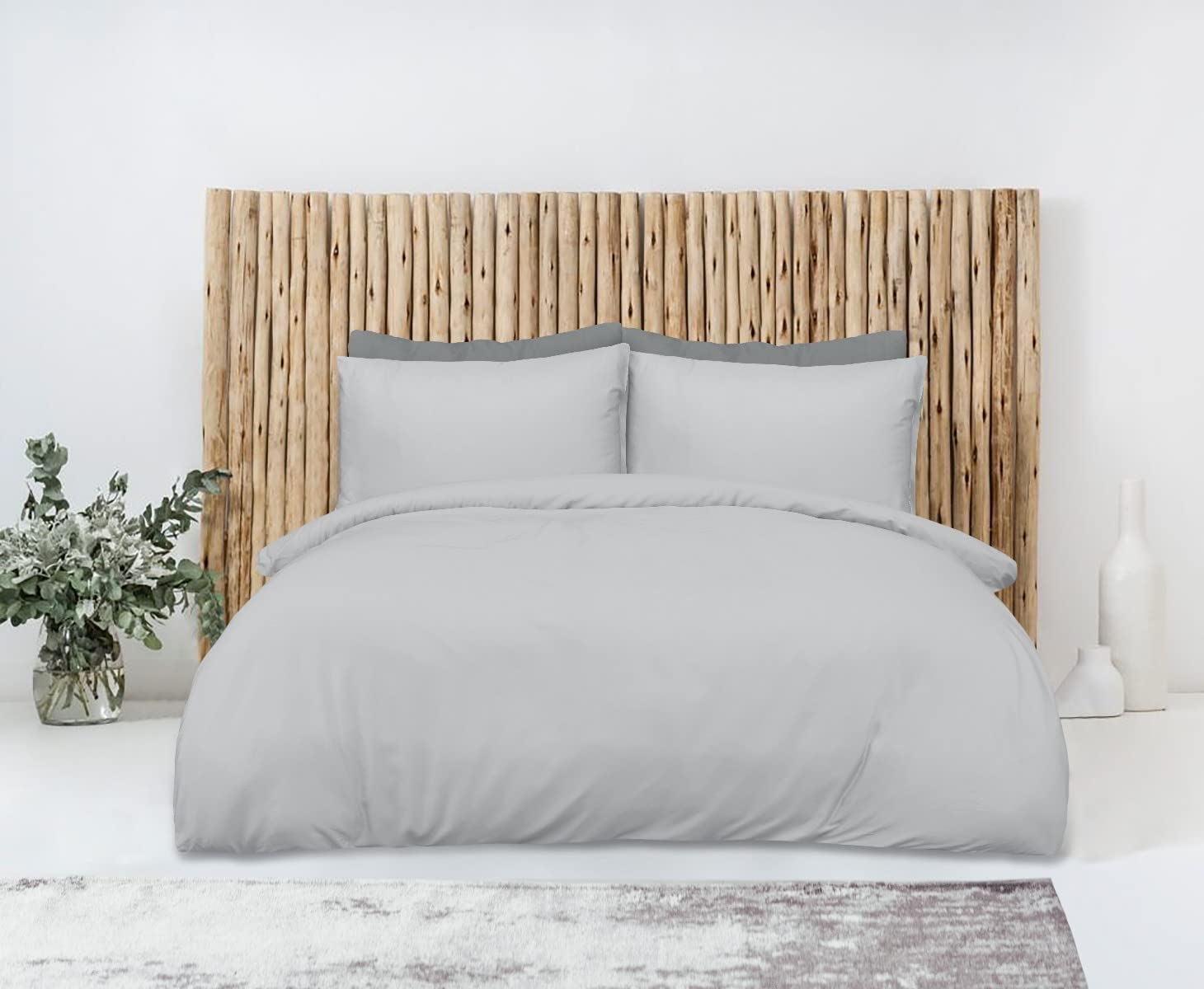 Sleepdown 100% Bamboo Cotton Plain Grey Duvet Cover Quilt Pillow Cases Bedding Set Soft Easy Care - Super King (220cm x 260cm)