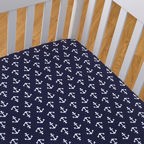 NoJo 100 Cotton Fitted Crib Sheet, Anchors, Navy/White Pricepulse