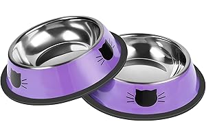 Serentive 2 Pcs Non-Slip Stainless Steel Small Cat Food Bowls - Unbreakable, 7 Oz, Suitable for Indoor Small Pets - Removable Rubber Base, Easy to Clean, Lovely Color