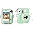 Rieibi Clear Case Compatible with Fuji Instax Mini 12, Hard Carrying Case Bag for Fujifilm Instax Mini 12 Instant Camera, PC Cover with Photo Storage Pocket & Shoulder Strap