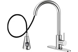HOMELODY LED Temperature Display Kitchen Faucet with Pull Down Sprayer - Brushed Nickel Single Handle Kitchen Sink Faucet, High Arc Stainless Steel Design for RV Laundry Farmhouse Bar