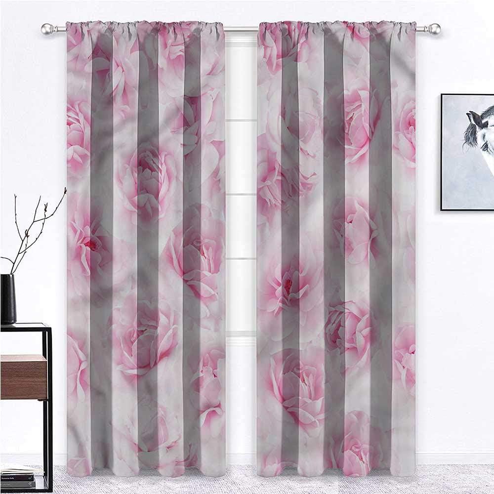 Miki Da Room Darkening Curtain Rose Bedroom Curtains Window Treatment Floral Garden Victorian for Bedroom Girls Room Decor 2 Rod Pocket Panels, 42