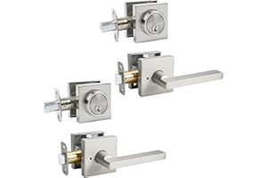 CIELSA DAWN Front Door Handle Set with Deadbolt, Door Levers and Single Cylinder Deadbolt Set, Keyed Alike Heavy Duty Keyed Privacy Handles Locksets,(Satin Nickel,2Pack)