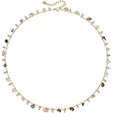 MTMY Beaded Necklaces for Women 14K Gold Plated Dainty Colorful Green/Rose Beaded Pearl Choker Necklace Delicate Boho Choker Necklace Jewelry Gift