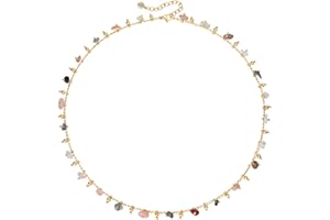 MTMY Beaded Necklaces for Women 14K Gold Plated Dainty Colorful Green/Rose Beaded Pearl Choker Necklace Delicate Boho Choker Necklace Jewelry Gift