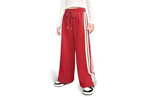 IIMMER Girls Winter Trendy Striped Side Baggy Track Pants Cute Bowknot Y2K Wide Leg Sweatpants 5-14 Years