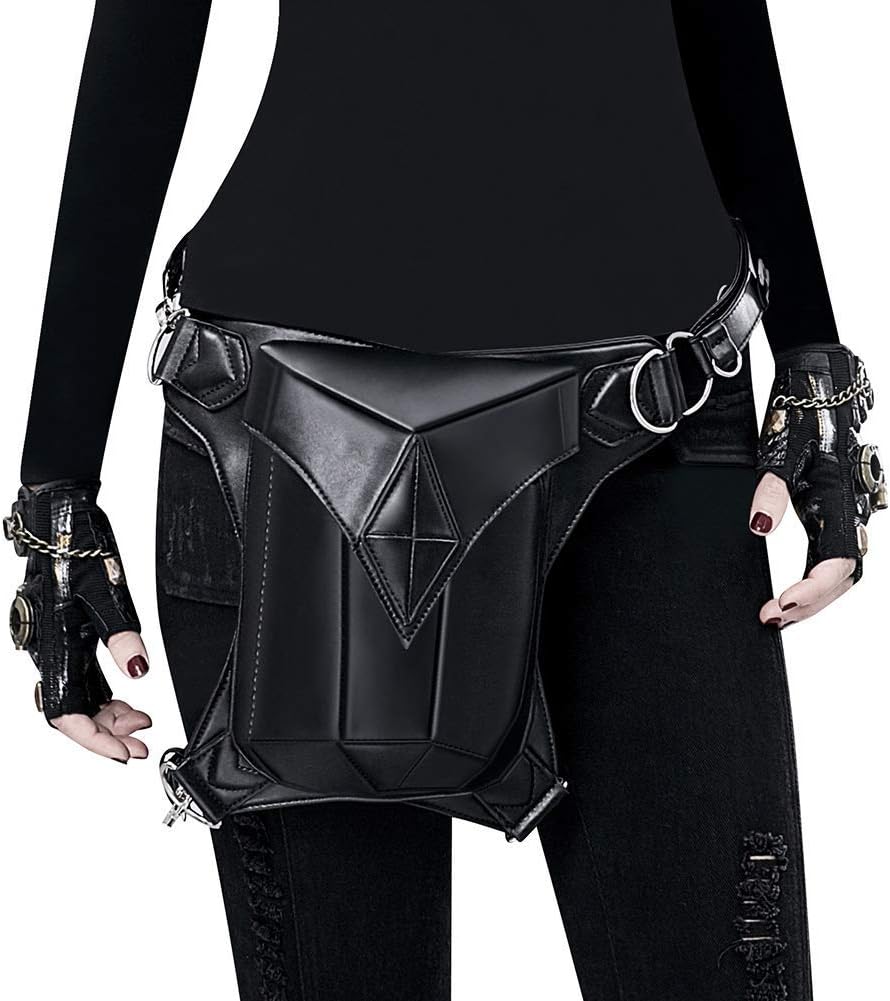 UIYTR Steampunk PU Leather Waist Bag Vintage Gothic Steampunk Fanny Waist Leg Bag