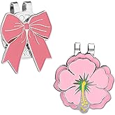 lasuroa 2pcs Magnetic Golf Ball Marker with Hat Clip, Pink Flower and Bow Shapes Strong Magnet Golf Cap Marker Accessories for Women Men Golfers Gloves Bag Hat Decoration