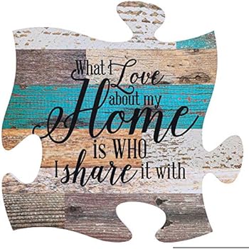 P. Graham Dunn What I Love About Home is Who I Share it with Multicolor 12 x 12 Wood Wall Art Puzzle Piece
