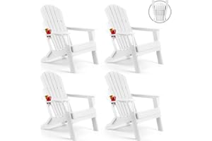 FUNBERRY Folding Adirondack Chair Set of 4, All Weather HDPE Fire Pit Chairs with Cup Holder for Outdoor