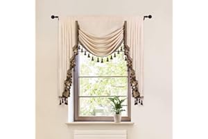 ELKCA Beige Chenille Window Curtains Valance for Living Room Waterfall Valance for Bedroom,Rod Pocket (W39 Inch, 1 Panel)