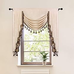 ELKCA Beige Chenille Window Curtains Valance for