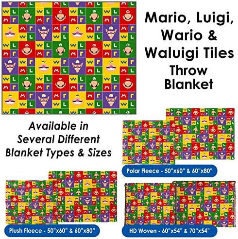 Mario, Luigi, Wario &amp; Walugi Tiles Throw Blanket / Tapestry Wall Hanging (Polar Fleece, 50"x60")