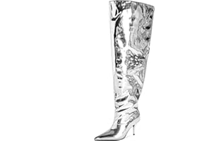 CAGLGLZ Women's Wide Calf Thigh High Heeled Boots Stiletto Cone Heel Boots Pointed Toe Pull On Black Boot Heels for Women