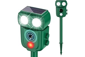 Ultrasonic Animal Repellent Outdoor, Solar Power Cat Raccoon Deer Repeller, Rabbit Snake Control with Motion Sensor and Flash